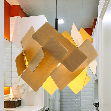 Modern Nordic Style Flower Pendant Lamp With Red/Blue/Light Wood Finish - 1 Light Hanging Ceiling