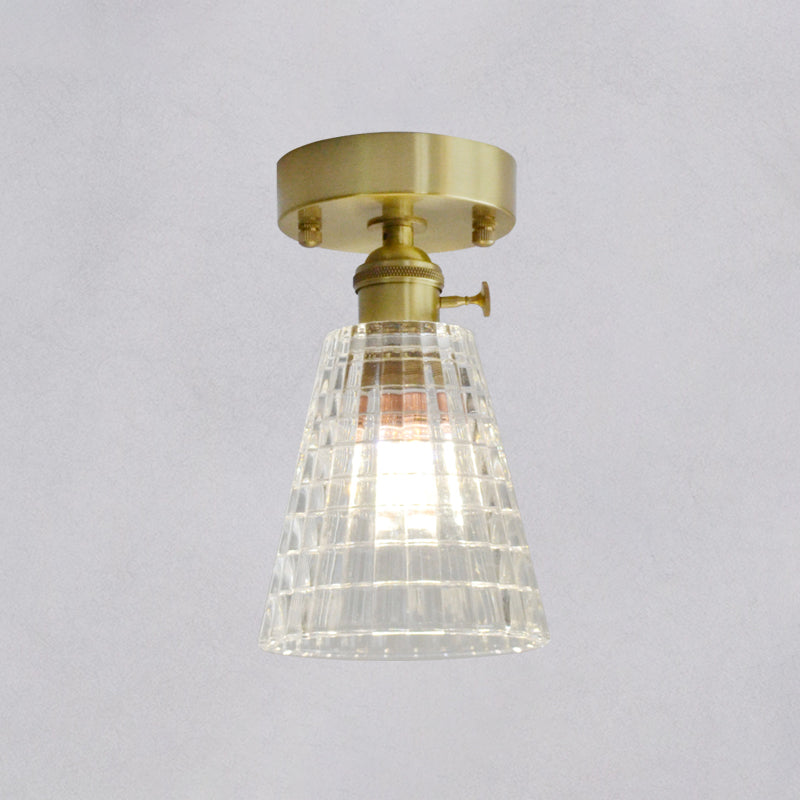 Minimalist Brass 1 - Head Ceiling Light With Carved Glass Shade For Corridors