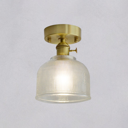 Minimalist Brass 1 - Head Ceiling Light With Carved Glass Shade For Corridors