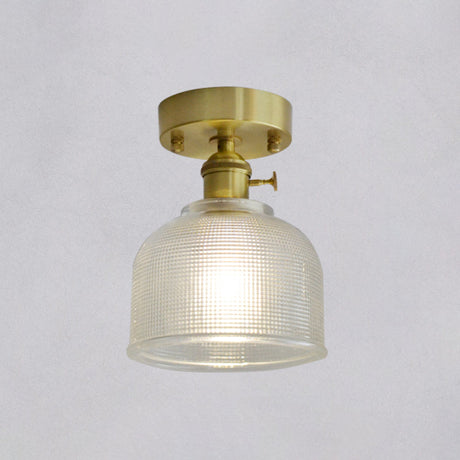 Minimalist Brass 1-Head Ceiling Light With Carved Glass Shade For Corridors