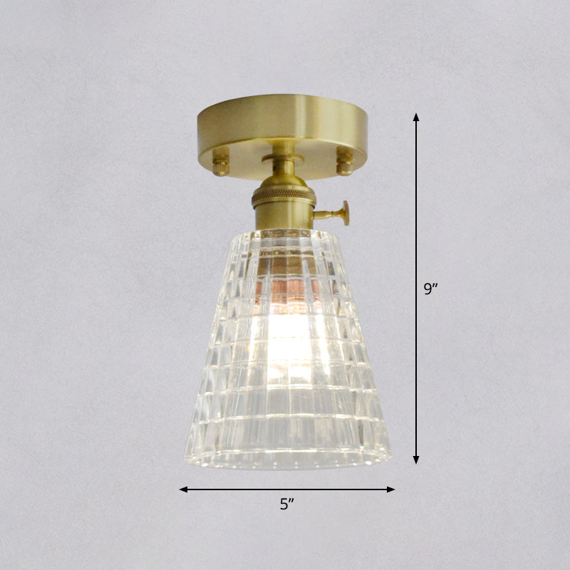 Minimalist Brass 1 - Head Ceiling Light With Carved Glass Shade For Corridors