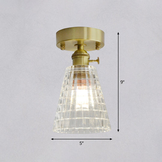 Minimalist Brass 1 - Head Ceiling Light With Carved Glass Shade For Corridors
