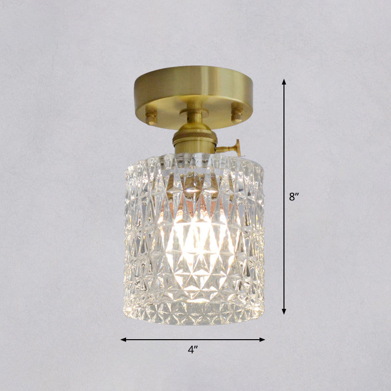 Minimalist Brass 1 - Head Ceiling Light With Carved Glass Shade For Corridors