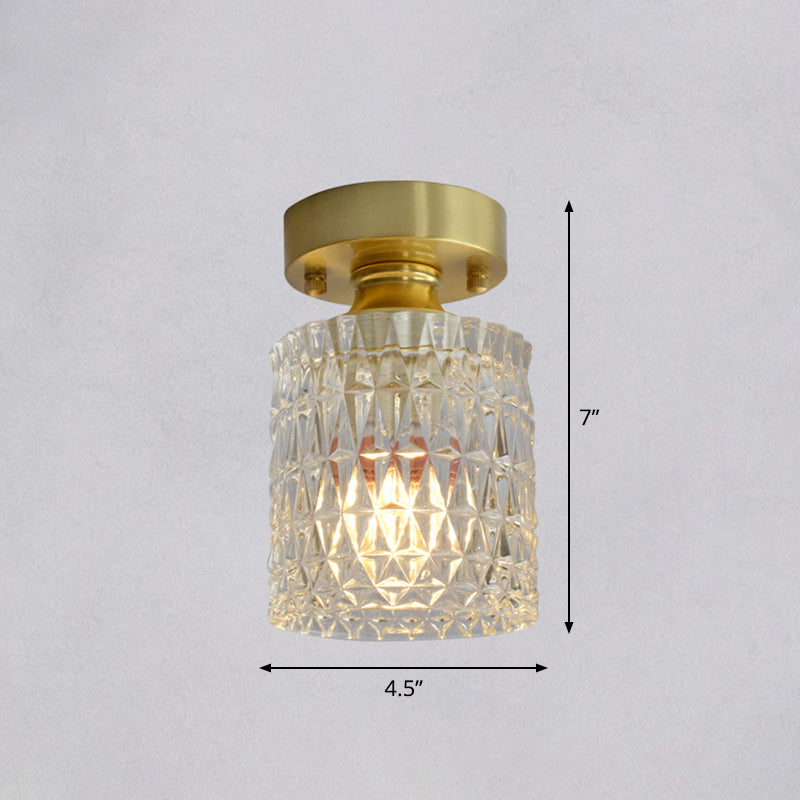 Minimalist Brass 1 - Head Ceiling Light With Carved Glass Shade For Corridors