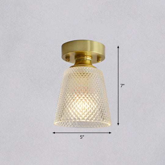 Minimalist Brass 1 - Head Ceiling Light With Carved Glass Shade For Corridors