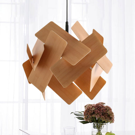 Modern Nordic Style Flower Pendant Lamp With Red/Blue/Light Wood Finish - 1 Light Hanging Ceiling