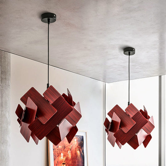 Modern Nordic Style Flower Pendant Lamp With Red/Blue/Light Wood Finish - 1 Light Hanging Ceiling
