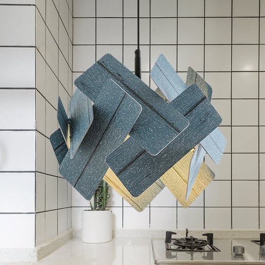 Modern Nordic Style Flower Pendant Lamp With Red/Blue/Light Wood Finish - 1 Light Hanging Ceiling