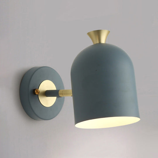 Metal Cloche Wall Sconce With Adjustable Macaron Lighting For Bedroom Gray-Blue