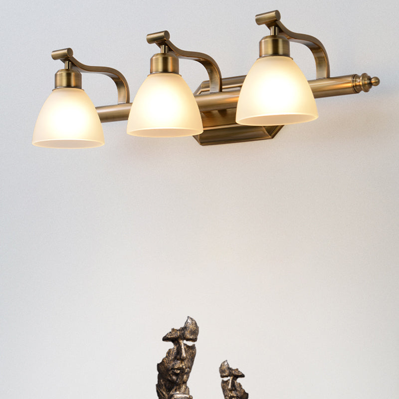 Frosted Glass Brass Wall Lamp: Bell Shaped Country Style Sconce Light For Bathroom