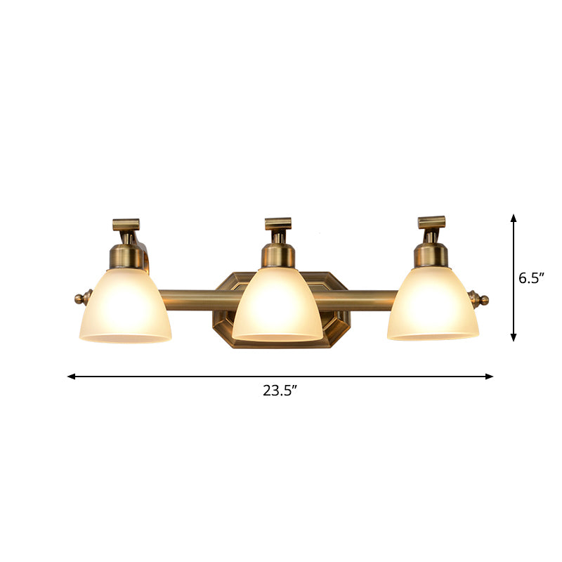 Frosted Glass Brass Wall Lamp: Bell Shaped Country Style Sconce Light For Bathroom