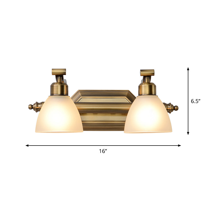 Frosted Glass Brass Wall Lamp: Bell Shaped Country Style Sconce Light For Bathroom