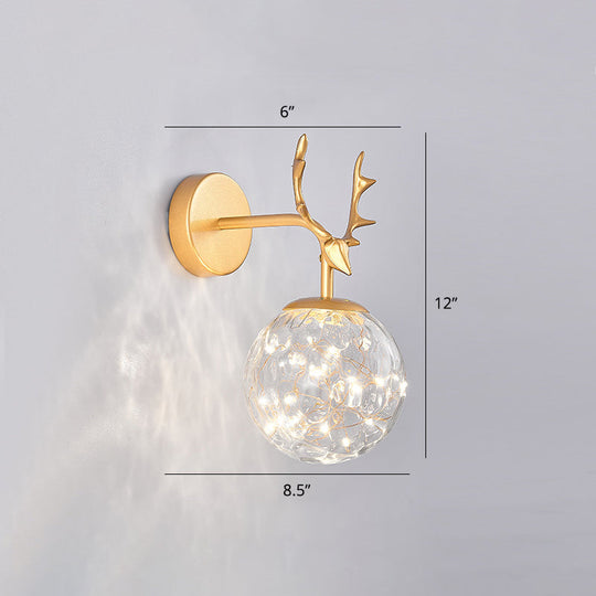 Minimalist Led Bedroom Sconce With Antler And Glass Design - Wall Mount Lamp Starry String
