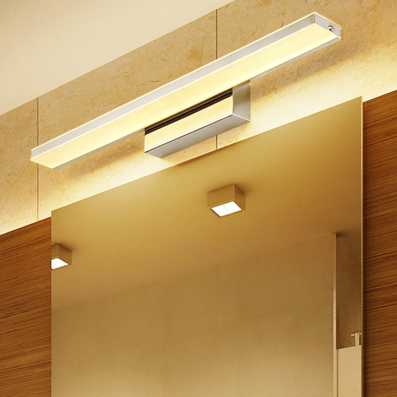 Modern Led Bathroom Vanity Light - Stainless Steel Wall Mount Lamp In White Rectangle Design