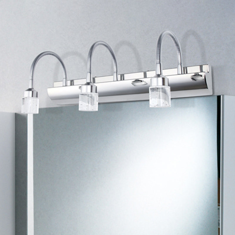 Modern Chrome Swoop Arm Led Vanity Wall Sconce With Seedy Crystal For Stylish Bath Decor 3 /