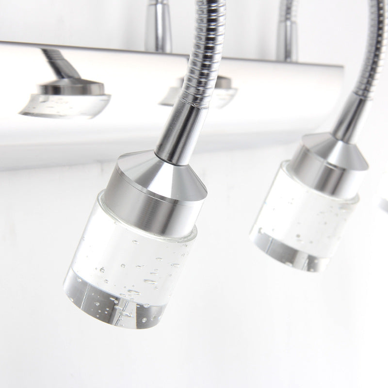 Modern Chrome Swoop Arm Led Vanity Wall Sconce With Seedy Crystal For Stylish Bath Decor