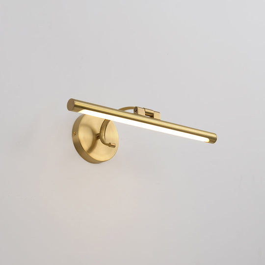Country Bathroom Led Vanity Light - Pole Shaped Metal Wall Mount In Brass / 16