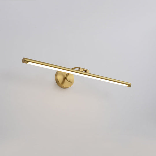 Country Bathroom Led Vanity Light - Pole Shaped Metal Wall Mount In Brass / 21.5