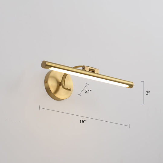 Country Bathroom Led Vanity Light - Pole Shaped Metal Wall Mount In Brass