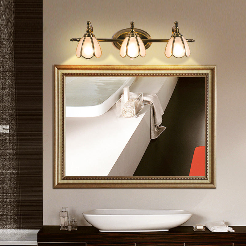 Bronze Colonial-Chic White Glass Scalloped Wall Light For Bathroom Vanity