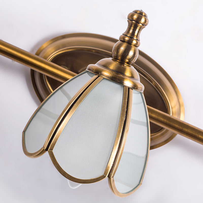 Bronze Colonial-Chic White Glass Scalloped Wall Light For Bathroom Vanity
