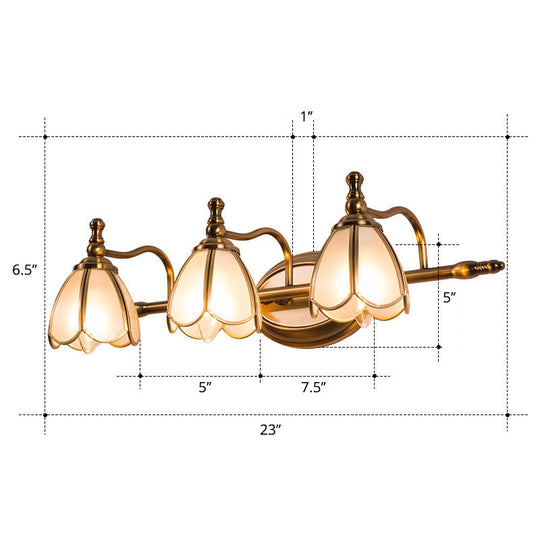 Bronze Colonial-Chic White Glass Scalloped Wall Light For Bathroom Vanity