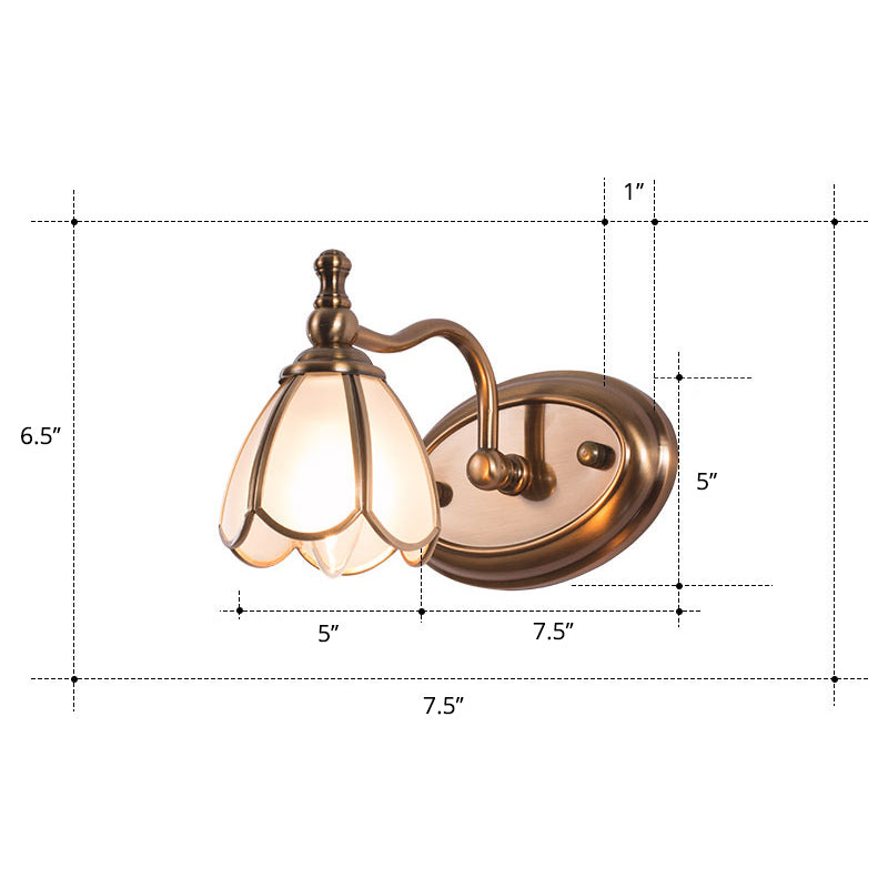 Bronze Colonial-Chic White Glass Scalloped Wall Light For Bathroom Vanity
