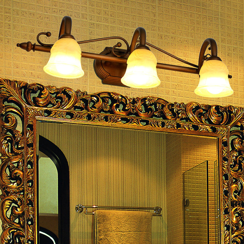 Rustic Beige Glass Vanity Mirror Light: Carillon Shaped Wall Mounted Fixture For Bathrooms