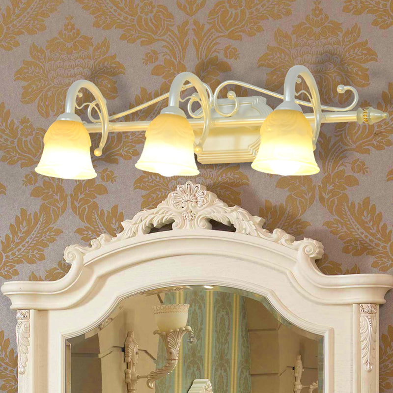Rustic Beige Glass Vanity Mirror Light: Carillon Shaped Wall Mounted Fixture For Bathrooms