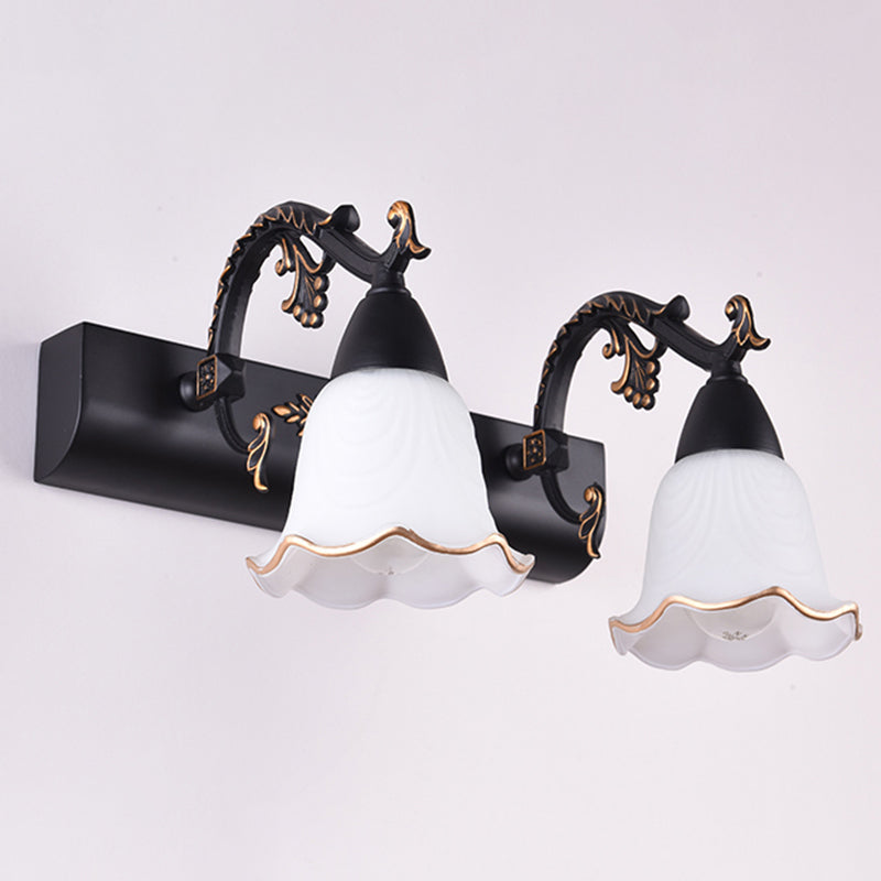 Ivory Glass Wall Mount Vanity Sconce - Classic Flower Design Ideal For Bathrooms 2 / Black