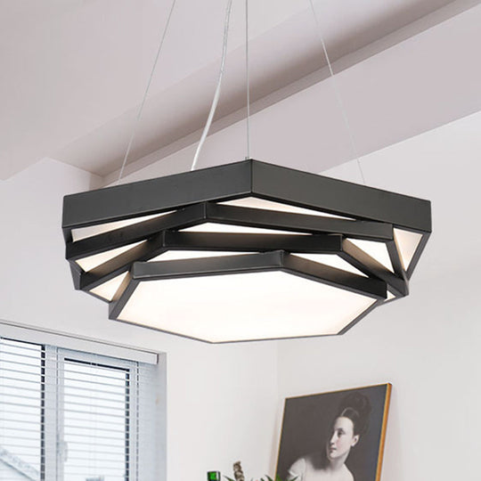 Contemporary Hexagonal Metal Pendant Light - Led Dining Room Hanging Lamp In Black/White With