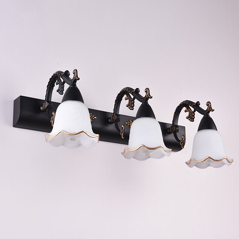 Ivory Glass Wall Mount Vanity Sconce - Classic Flower Design Ideal For Bathrooms 3 / Black