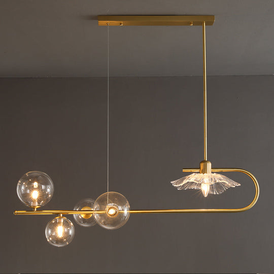 Stylish Brass Finish Postmodern Suspension Lamp With Glass Shade - Creative Island Light Featuring
