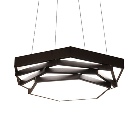 Hexagonal Metal Pendant Light - Contemporary Led Hanging Lamp For Dining Room. Available In Black Or
