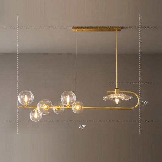 Stylish Brass Finish Postmodern Suspension Lamp With Glass Shade - Creative Island Light Featuring