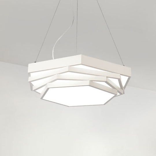 Hexagonal Metal Pendant Light - Contemporary Led Hanging Lamp For Dining Room. Available In Black Or