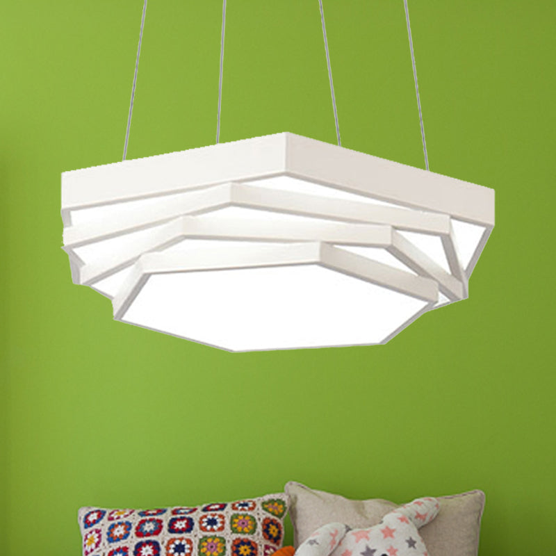 Contemporary Hexagonal Metal Pendant Light - Led Dining Room Hanging Lamp In Black/White With