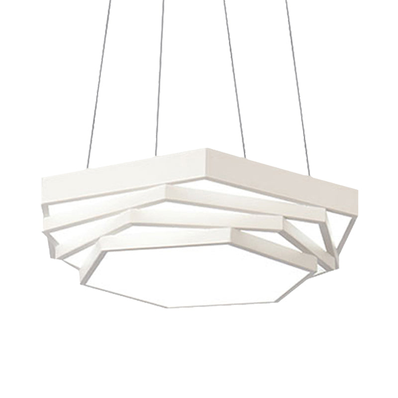 Hexagonal Metal Pendant Light - Contemporary Led Hanging Lamp For Dining Room. Available In Black Or