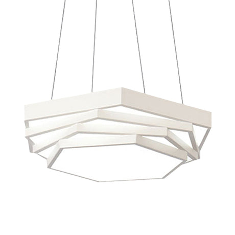 Hexagonal Metal Pendant Light - Contemporary Led Hanging Lamp For Dining Room. Available In Black Or