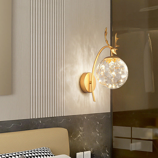 Nordic Ball Wall Mount Led Glass Stairs Sconce Light With Antler Decor - Starry Illumination
