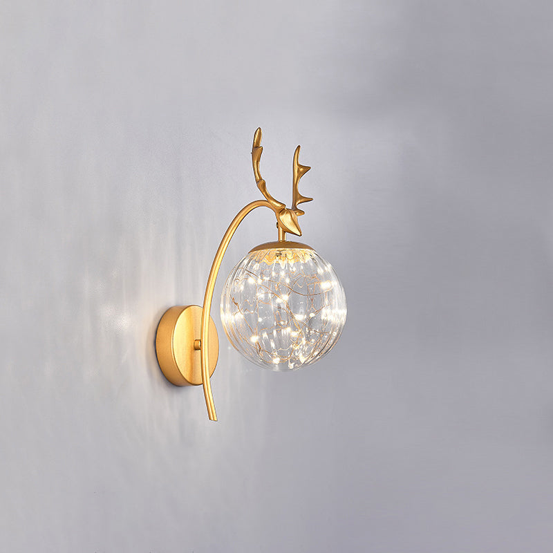 Nordic Ball Wall Mount Led Glass Stairs Sconce Light With Antler Decor - Starry Illumination Gold /