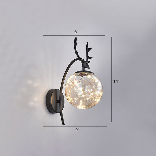 Nordic Ball Wall Mount Led Glass Stairs Sconce Light With Antler Decor - Starry Illumination