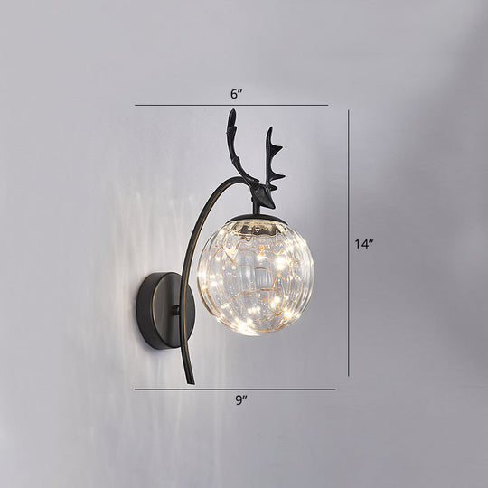 Nordic Ball Wall Mount Led Glass Stairs Sconce Light With Antler Decor - Starry Illumination