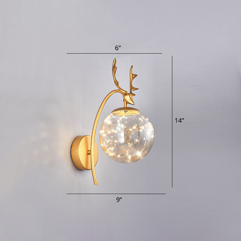 Nordic Ball Wall Mount Led Glass Stairs Sconce Light With Antler Decor - Starry Illumination