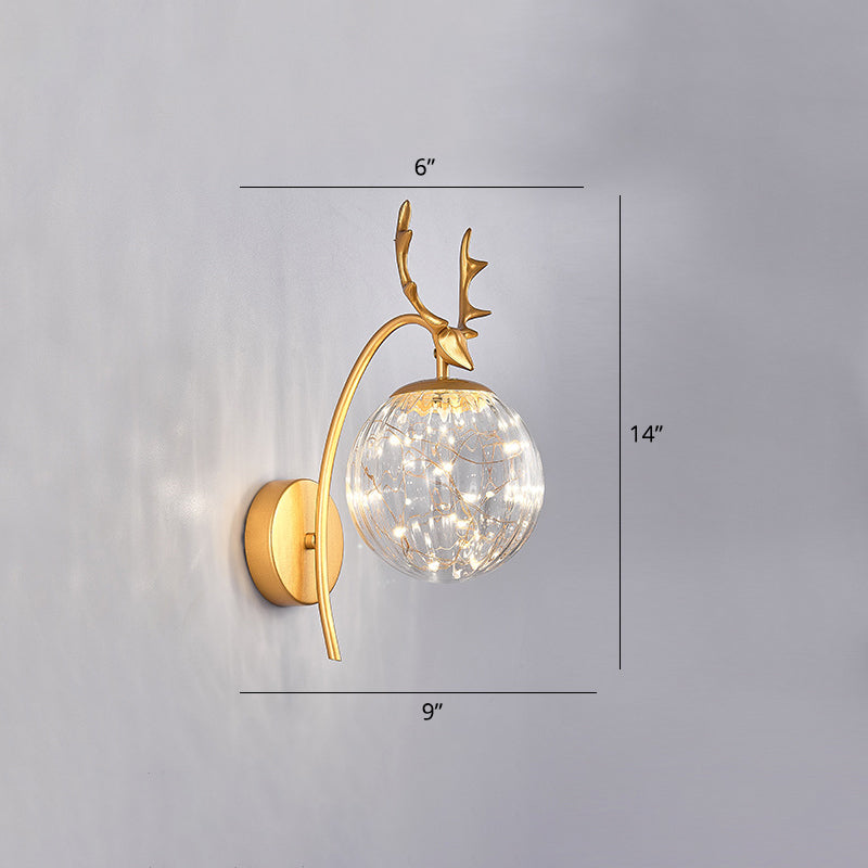 Nordic Ball Wall Mount Led Glass Stairs Sconce Light With Antler Decor - Starry Illumination