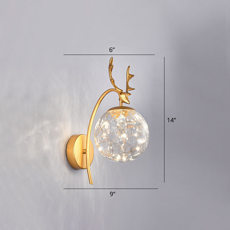 Nordic Ball Wall Mount Led Glass Stairs Sconce Light With Antler Decor - Starry Illumination