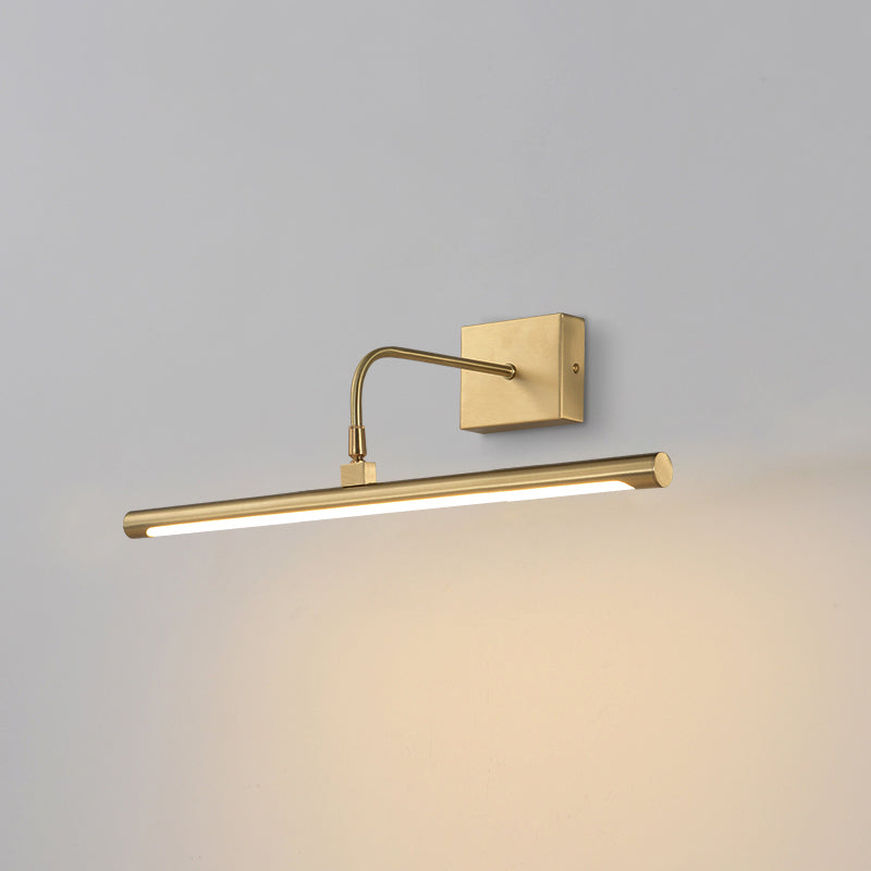 Minimalist Led Mirror Light With Pivot Joint - Acrylic Tubular Vanity Wall Sconce In Brass / 16
