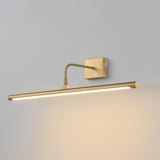 Minimalist Led Mirror Light With Pivot Joint - Acrylic Tubular Vanity Wall Sconce In Brass / 27.5