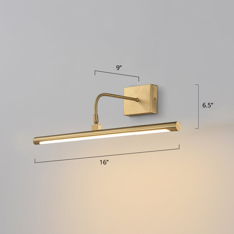 Minimalist Led Mirror Light With Pivot Joint - Acrylic Tubular Vanity Wall Sconce In Brass
