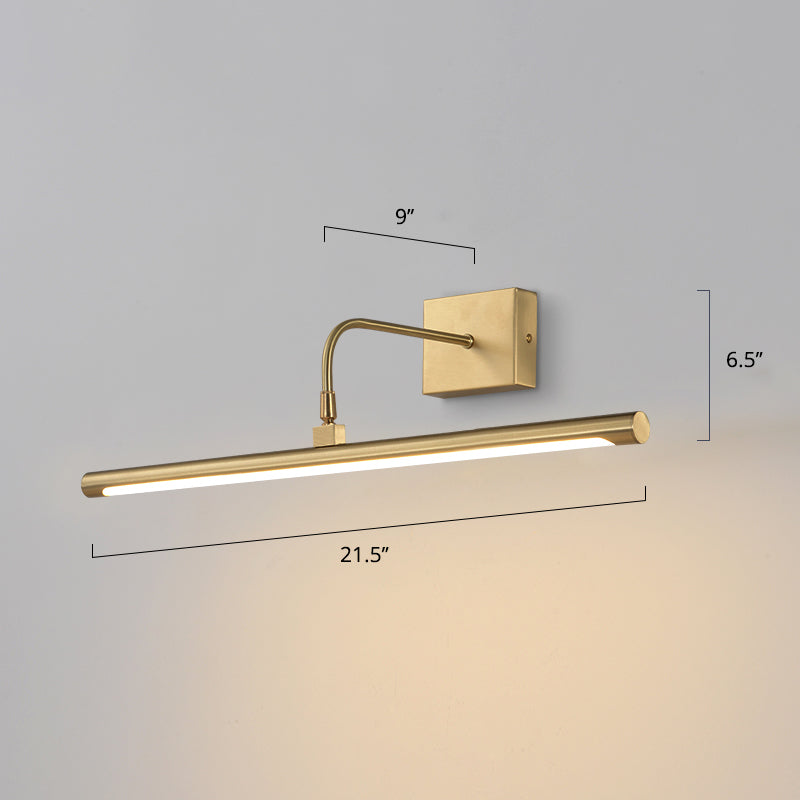 Minimalist Led Mirror Light With Pivot Joint - Acrylic Tubular Vanity Wall Sconce In Brass